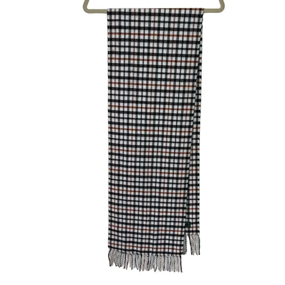 Lambswool Womens Scarf Plaid Made In Italy Fringe White Black Brown Rectangle